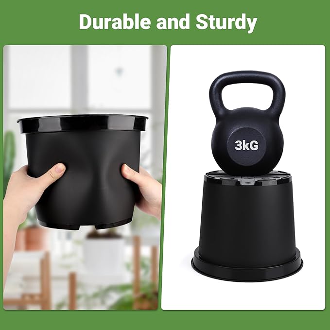 GREANER Plant Nursery Pots, 10 Inch Round Sturdy Garden Pots for Outdoor Indoor Plants, Plastic Black Seed Starting Container for Succulents, Seedlings(10PCS)