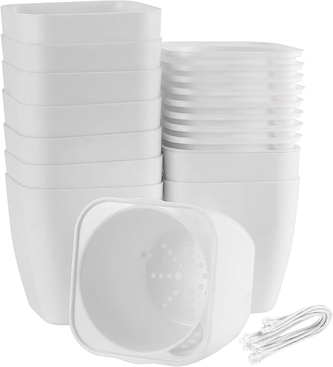 5 Inches Self Watering Planter, 10 Pack Plastic Self Watering Pots with 10 Wick Ropes, Wicking Flower Pots for Violets, Ocean Spider Plant, Orchid, Plants, Flowers, White