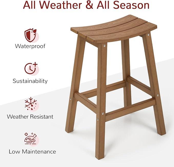 Stoog All-Weather Bar Stools Set of 4, Patio Barstools, Never Rot or Fade, for Bar, Kitchen Counter and Deck, Teak