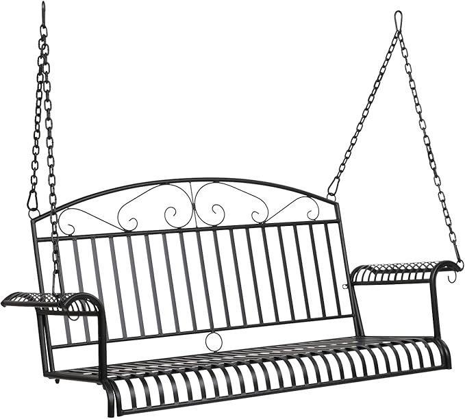 VINGLI Upgraded Metal Patio Porch Swing, 660 LBS Weight Capacity Steel Porch Swing Chair for Outdoors, Heavy Duty Swing Chair Bench for Gardens & Yards (Pattern 6)