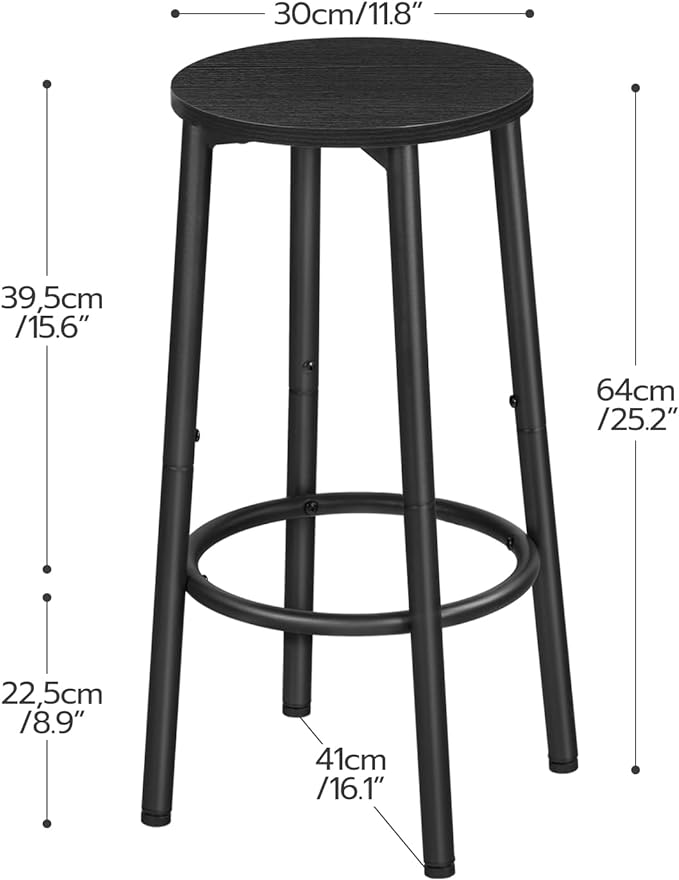 HOOBRO Bar Stools, Set of 2 Bar Chairs, Kitchen Round Height Stools with Footrest, Breakfast Bar Stools, Sturdy Steel Frame, for Dining Room, Kitchen, Party, Easy Assembly, Rustic Brown BK03BY01N1
