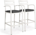 VINGLI Outdoor Bar Stools Set of 2, All-Weather Bar Height Aluminum Stools with 1.6" Thick Cushion, Rust-Proof Patio Chairs for Backyard, Poolside, Balcony & Kitchen Island (White)