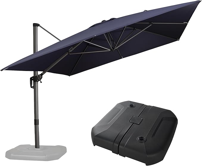 PURPLE LEAF 10' X 13' Patio Umbrella with Base Outdoor Cantilever Rectangle Offset Umbrella with 360-degree Rotation for Garden Deck Pool Patio Navy