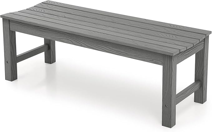 Stoog Outdoor Bench, 2-Person Outdoor Poly Lumber Backless Bench, Weatherproof Garden Bench, Never Rot or Fade, Suit for Church, Backyard, Porch and Park, Grey
