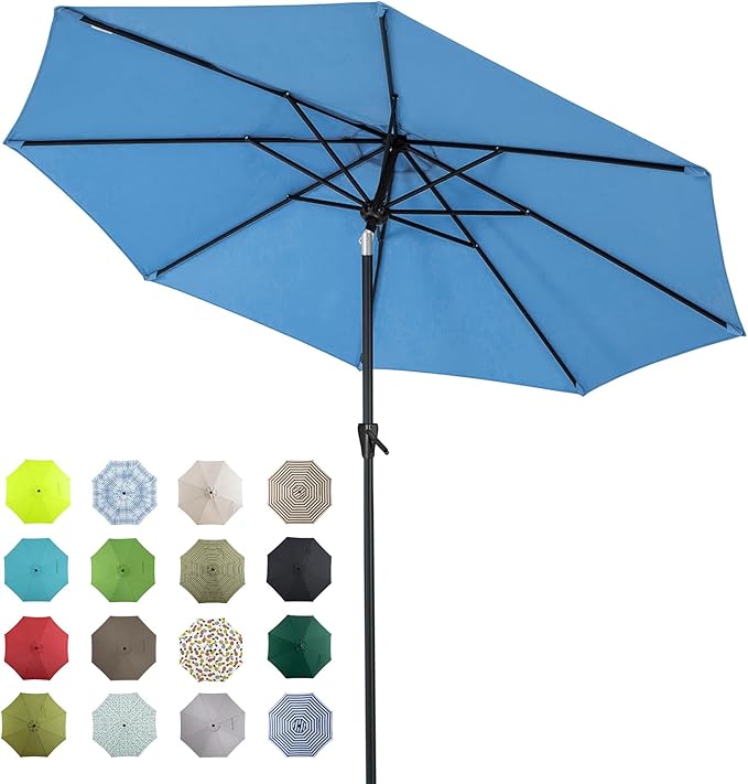 Tempera Patio Market Outdoor Table Umbrella with Auto Tilt and Crank, Large Sun Umbrella with Sturdy Pole & Fade Resistant Canopy, Easy to Set