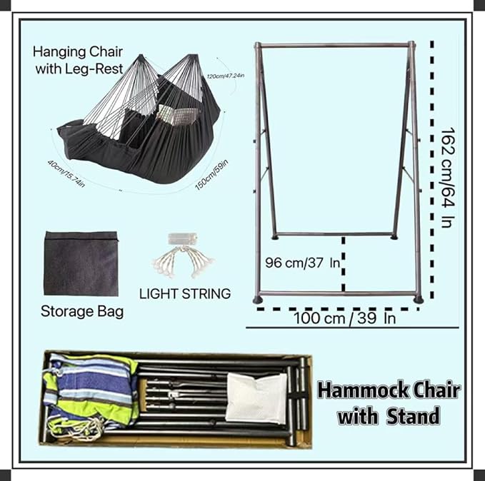 Hammock Chair Stand with X-Large Swing Chair with Footrest，Anti-Tip Thickened Weather-Resistant Iron Pipe Swing Frame, 450Lbs Stand Capacity Quick Assembly for Indoor Outdoor (Dark Grey)