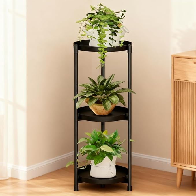 SYQ 3 Tier Plant Stand Indoor Outdoor - 34'' Extra-Tall Metal Plant Stands for Potted Plants Multiple Tiered Plant Shelf Vertical Black Iron Planter Rack Large Flower Pot Holder Table for Patio Corner