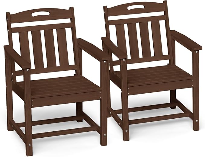 Ciokea HDPE Outdoor Patio Dining Chairs Set of 2, All-Weather Porch Chair with Wide Seat, Durable Outdoor Furniture for Backyard, Garden, Lawn & Poolside, Brown