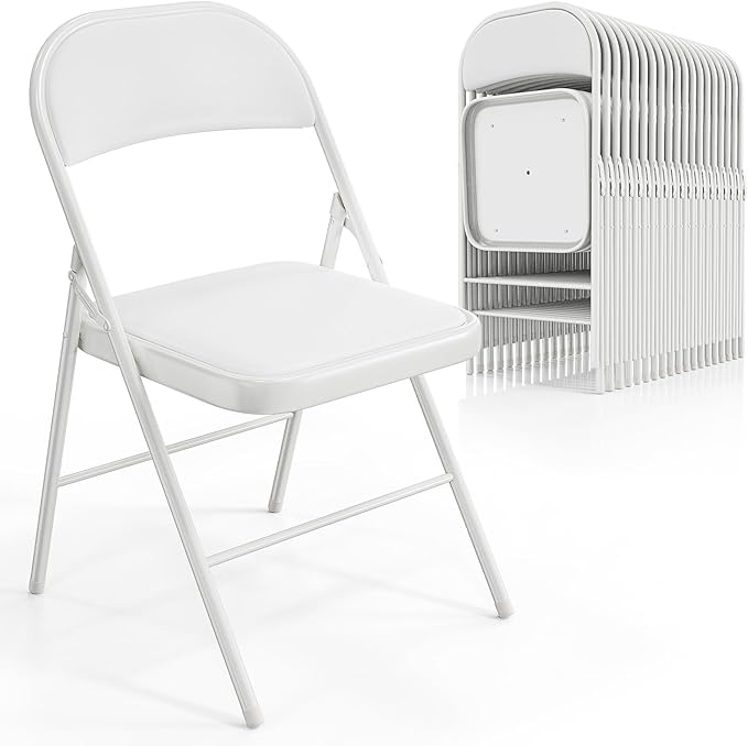 VINGLI 20 Pack Folding Chairs with Padded Seats, Metal Frame with Pu Leather Seat & Back, Capacity 350 lbs, White