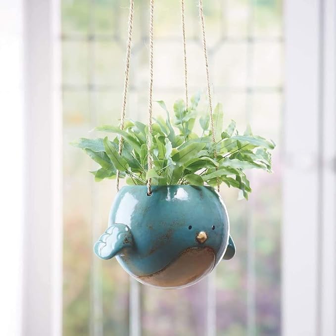 Bluebird Hanging Planter Pot - Ceramic - 7" Diameter