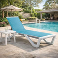 Kozyard Outdoor Chaise Lounge Chair, Full Flat Adjustable Patio Lounger with Aluminum Frame & Resin Legs, Textilene Fabric for Poolside, Backyard & Beach (Aqua/WhiteFrame, Chair + Table)