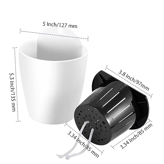 14 Pack 5 Inch Self Watering Wall Mounted Planters, Plant Flower Pots with Hooks and Wicks for Indoor and Outdoor, White