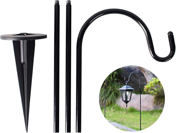 CALIDAKA 4 Pack Multi-Purpose Shepherds Hooks Outdoor Iron Shepherd Hook with Base Adjustable Heavy Duty Garden Hanging Stake for Lanterns Solar Light Plant Hanger Wedding Decor