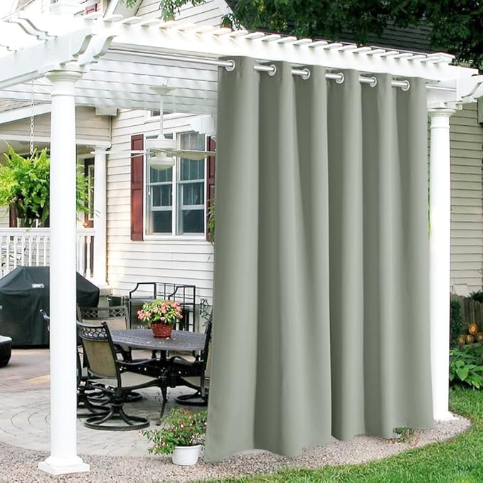 RYB HOME Outdoor Curtains for Patio Waterproof Block Sunlight Thermal Insulated Privacy Assured Thick Outside Curtains for Porch, Gazebo, Pergola, W84" x L84", Sea Green, 1 Panel