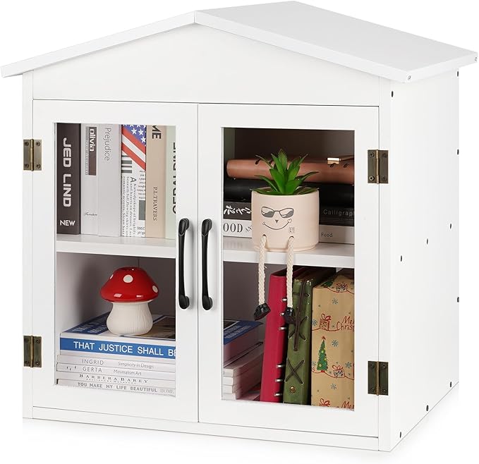 Outdoor Library Outdoor Book Box Storage Small Wooden Cabinet Little Literature Box for Neighborhoods Community and Schools Sharing Books, Flyers, Newspapers, Food and Art (E)