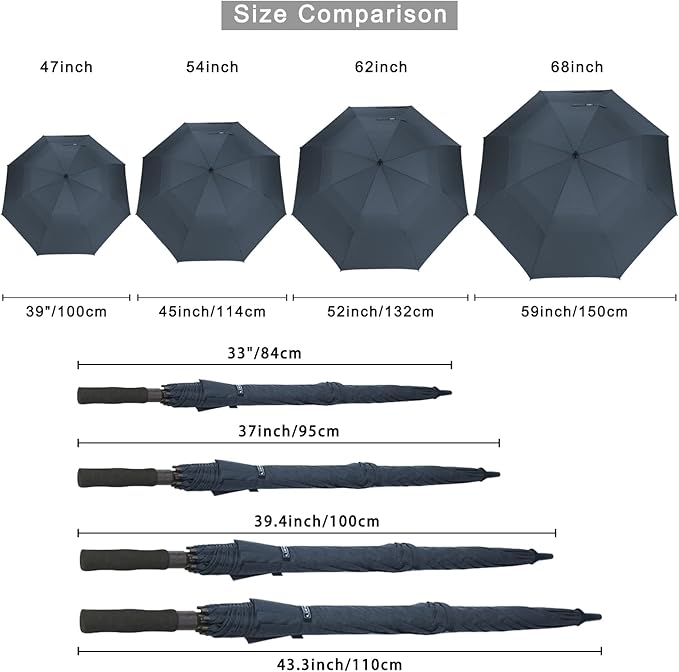 G4Free 47/54/62/68/72 Inch Automatic Open Golf Umbrella Oversize Extra Large Double Canopy Vented Windproof Waterproof Stick Umbrellas