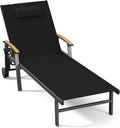 Ciokea Outdoor Lounge Chair with Pillow, 5-Position Aluminum Chaise Lounge with Wheels & Armrests, 400 lbs Heavy Duty Patio Pool Chair for Deck, Backyard, Beach & Poolside, Black