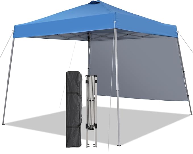 10X10 Pop Up Canopy, Slant Legs Instant Outdoor Canopy Tent with 1 Sidewall, Portable Patio Garden Deck Gazebo Shelter - 10x10 Base 8x8 Top