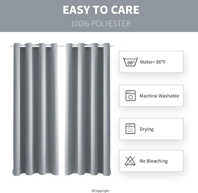 Waterproof Outdoor Curtain W52 x L63 - Grommet Top Sunlight Blocking Window Treatment Drapes Blackout Curtains for Home Bedroom Living Room Outdoor Patio Porch Pergola (Light Gray, 2 Panels)