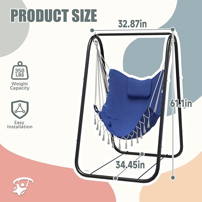 G TALECO GEAR Hammock Chair with Stand,Heavy-Duty and Rustproof Hanging Chair with Stand,Hammock Swing Chair Stand,for Indoor Outdoor Patio Yard Garden Porch (Blue)