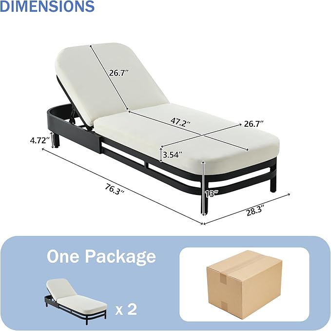 LUMISOL Outdoor Lounge Chair Set of 2, Modern Aluminum Chaise Loungers with Premium Cushions, 5-Level Reclining Chairs for Patio, Poolside, Garden, Beige Cushions
