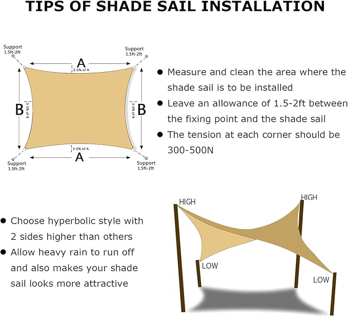KANAGAWA 10'X24' Sand Custom Size Sun Shade Sail Rectangle UV Block Canopy Cover for Patio Backyard Lawn Garden Outdoor (Customized Available)