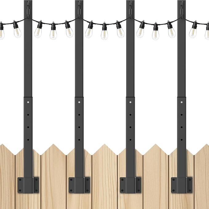 4 Pack String Light Poles,2.8 Ft Light Poles for Outside String Lights,Outdoor Lights Pole with Fork,Metal Poles Stand for Patio Deck Backyard
