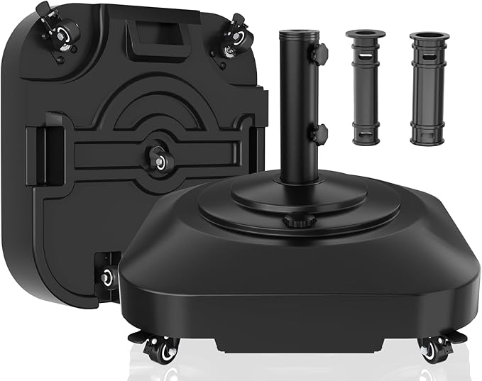 Umbrella Base,Heavy Duty Umbrella Stand with 5 Wheels, Max 180lb Fillable Umbrella Holder Wind-Resistant, Mobile Square Market Stand for Outdoor, Deck, Lawn, Fits Most Sized Umbrellas (21inch)