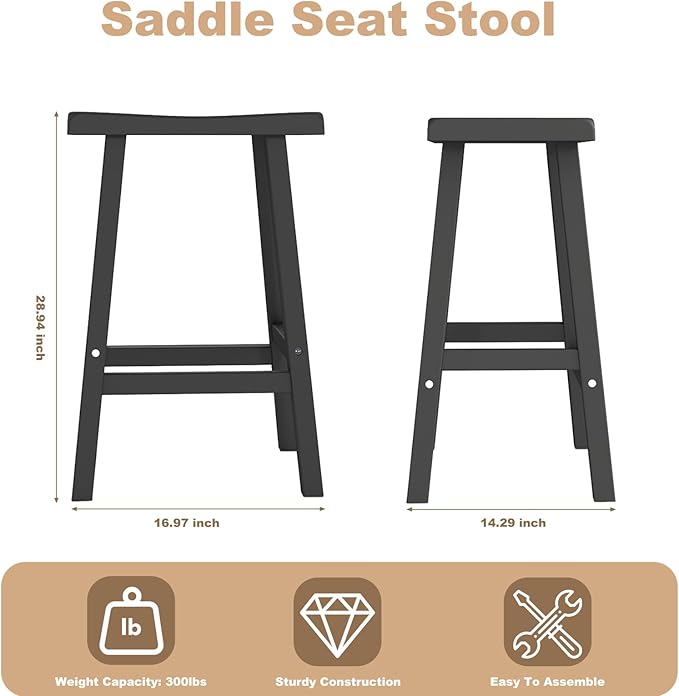 Bar Stools Set of 4, Waterproof UV-Resistant,Durable Resin Kitchen Island Chairs for Indoor & Outdoor Use, Modern Design for Home,Bar,and Cafe (29'' Black-4)
