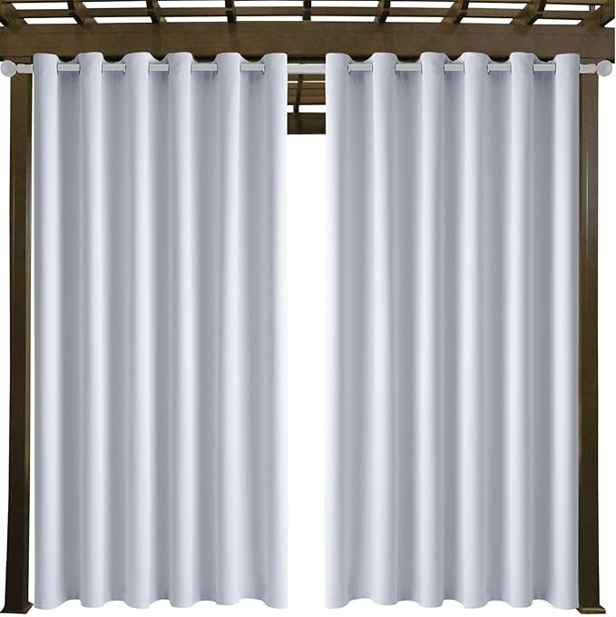 Water Proof Outside Curtains with Grommet Top for Porch, W84 x L95 Thermal Insulated Washable Light Block Outdoor Divider Drapes for Patio Gazebo Deck Pool Area Pergola Cabana (2 Panels)