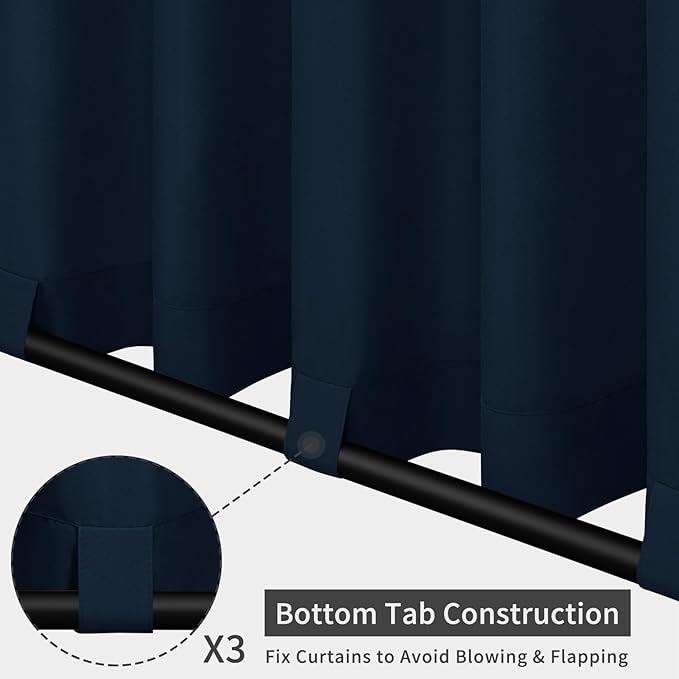 Easy-Going Outdoor Patio Curtains Detachable Tab Top Windproof Weatherproof Curtain for Cabana, Porch, Pergola and Gazebo, Tab Bottom Drape, 2 Panels, 54W x 96L inch, Navy