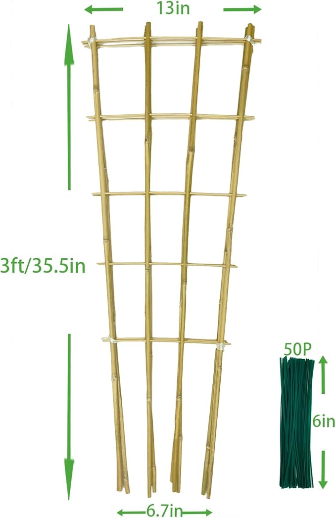 Natural Bamboo Trellis, 3Feet,3Pack,Fan-Shaped Plant Support Trellis for Outdoor and Indoor Potted Climbing Plants,Vegetables, Cucumber, Tomato, Hoya,