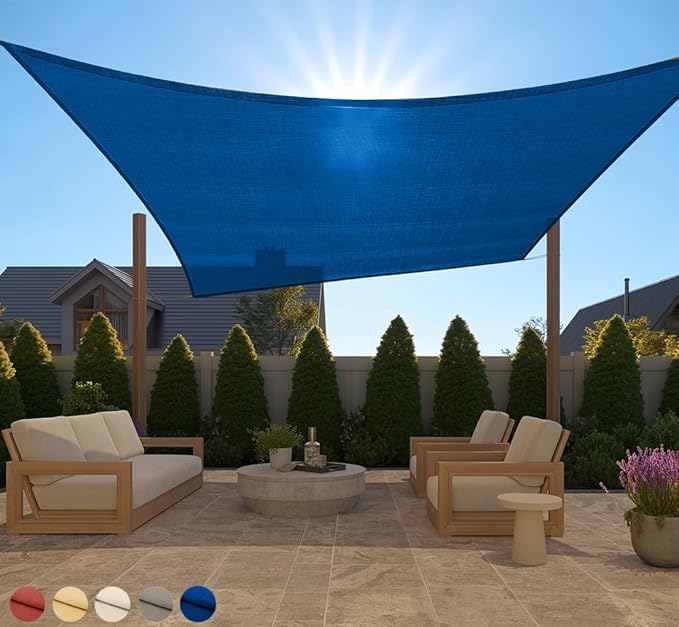 GORILLA GRIP Heavy Duty Sun Shade, UV Protection Fade Tear and Rust Resistant Rectangle Sunshade Canopy, Curved Edges Blocks Sunlight, Breathable Sail, Outdoor Patio, Lawn Garden 10x13 FT Blue