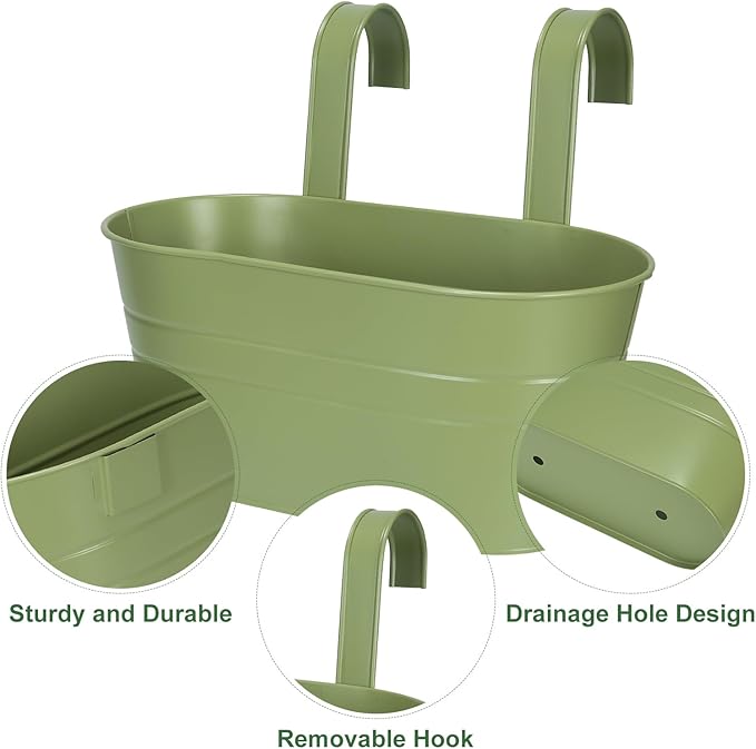 HowRU Metal Iron Flower Pots for Railing Fence Hanging Bucket Pots(5 Pcs) and Hanging Flower Pots Metal Iron Bucket Planter(10 Pcs) (Green)