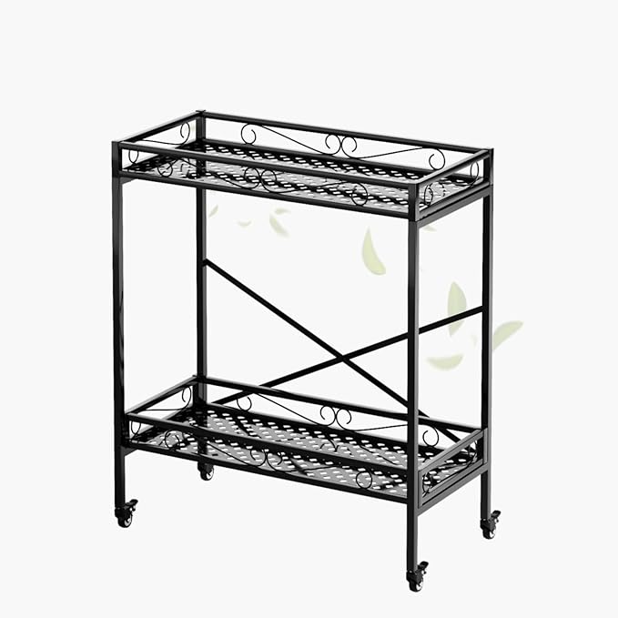 Zhongma 2 Tier Sturdy Metal Plant Stand with Wheels, 32.7x16x39.4 Inch High, Heavy Duty Succulent Shelf for Home Indoor and Outdoor, 440 LBS Capacity & Heavy Duty Construction