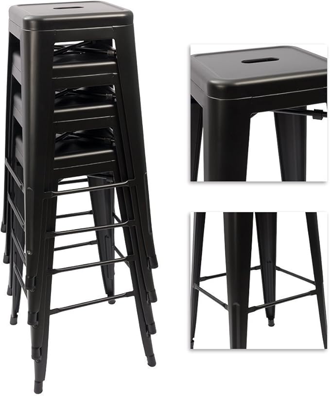 Devoko Metal Bar Stools 30" Indoor Outdoor Stackable Barstools Modern Style Industrial Vintage Counter Bar Stools Set of 4 (30 inch, Deep Black)