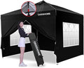 OASISHOME One Push Setup Pop-up Gazebo Portable Canopy Tent 10'x10', with 4 Sidewalls,Wheeled Bag,Waterproof, UV Protection, Heavy-Duty Steel Frame for Patio/Outdoor/Wedding Parties and Events (Black)
