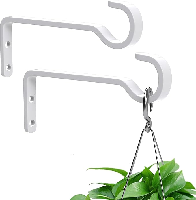 6 Inch 2 Pack Heavy Duty Outdoor Plant Hangers for Hanging Baskets, Iron Hanging Plant Brackets, Metal Plant Wall Hooks for Lantern, Bird Feeder, Windchime, White