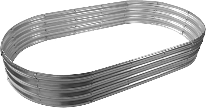 6X3X1 FT Oval Galvanized Metal Garden Raised Bed/Plant Box for Planting,36 Inches Diameter Iron Fire Pit Ring,Small Animal Fence-3 in 1 Modular Design in Black (Silver, 72X36X11.5 Inches)