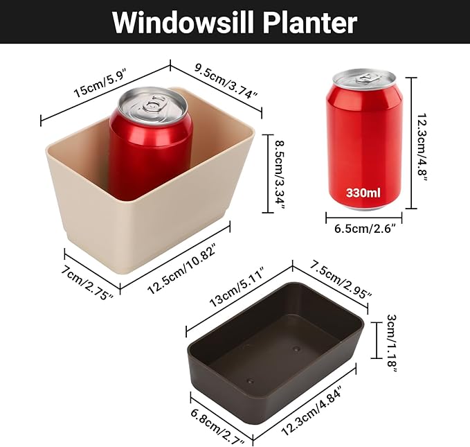 SUREAM Succulent Pots with Tray, 3 Pack 6 x3.8 Inch Herb Window Boxes Office Cactus Planters Plastic Rectangle Plants Containers with Saucer for Windowsill, Garden Balcony, Porch