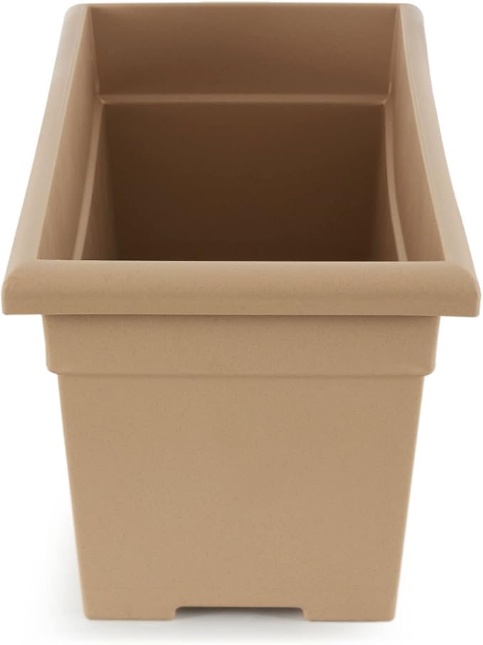 The HC Companies 28 Inch Romana Planter Box with Drainage Plug, Lightweight UV-Resistant Plastic Outdoor Planters, 1-Pack Flower Box for Garden, Patio, Balcony, and Fence, Sandstone