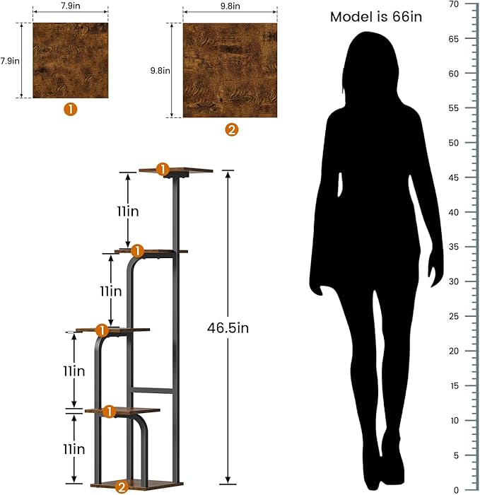 5 Tier Plant Stand Indoor, Plant Shelf for Multiple Plants, Flower Pot Holder Shelf, Planter Display Rack for Patio Garden Balcony Living Room Bedroom Decor, Rustic Brown