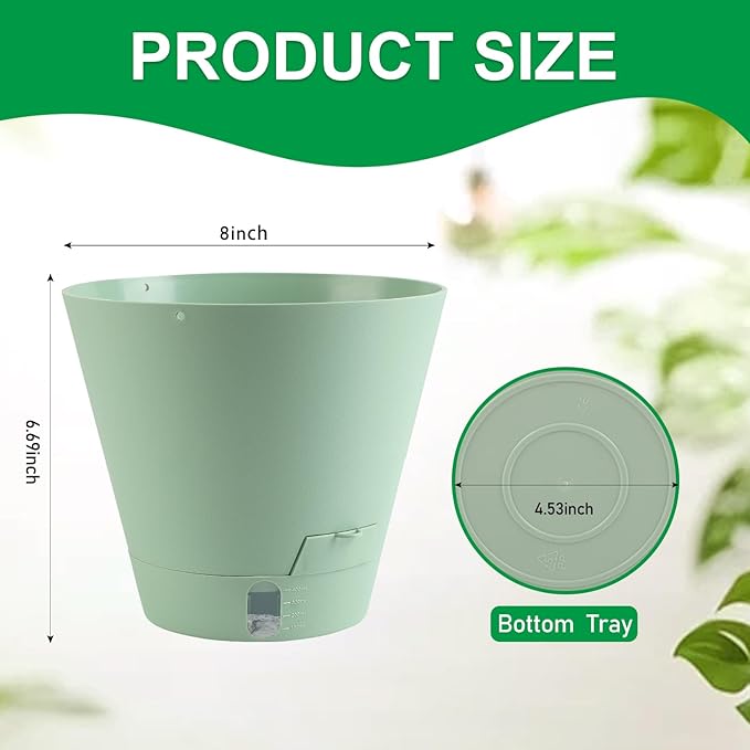 Self-Watering-Pots-for-Indoor-Plants, 8 Inch Flower Pots for Indoor Plants, 3 Packs Plastic Planters with Drainage Holes and Saucers