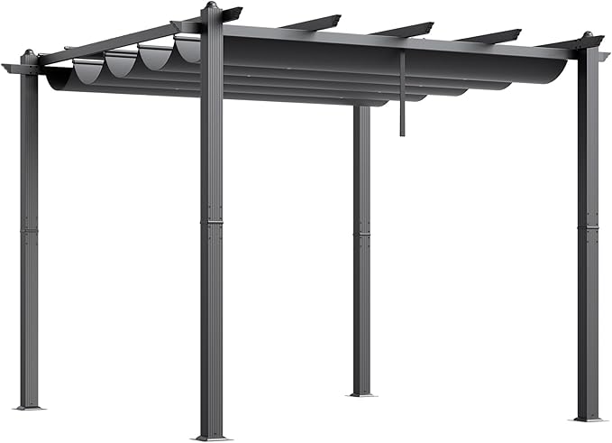 VEVOR 10'x10' Outdoor Retractable Pergola with Canopy, Aluminum Pergola with Retractable Canopy, Modern Style, Sun Shade for Patios, Gardens, Decks, Backyards (Gray)