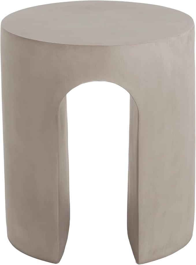 Christopher Knight Home Outdoor Round Side Table, U-Shaped Patio Garden Stool Coffee End Table,Decorative Accent Table for Patio,or Balcony,Lightweight Concrete Material,Light Gray