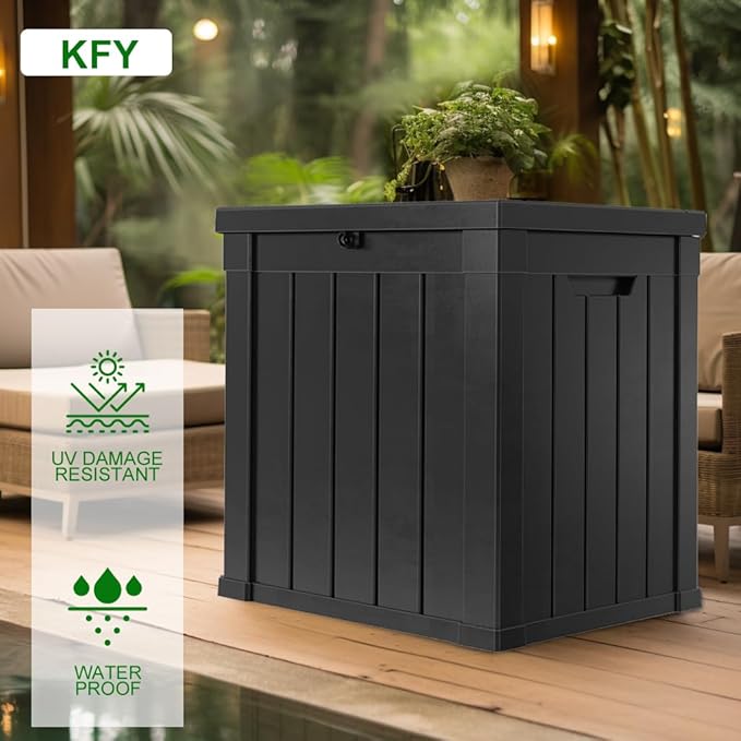 50 gallon deck box,All-weather resin material outdoorstorage box easy to install and portable,Suitable for indoor and outdoor scenes (black)