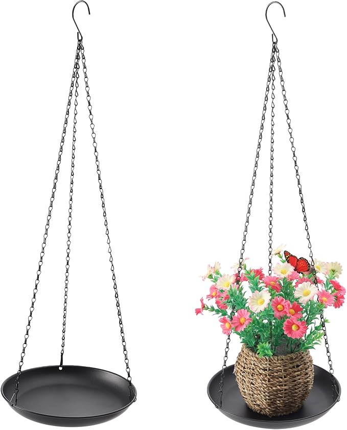 Hanging Planter for Indoor Outdoor, Plant Hanger, Hanging Plant Holder, Plant Pot Shelf Basket for Window Wall Ceiling Garden with Chains and Hooks, 2Pcs (Round)