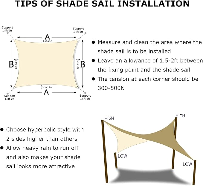 KANAGAWA 9'X11' Cream Custom Size Sun Shade Sail Rectangle UV Block Canopy Cover for Patio Backyard Lawn Garden Outdoor (Customized Available)