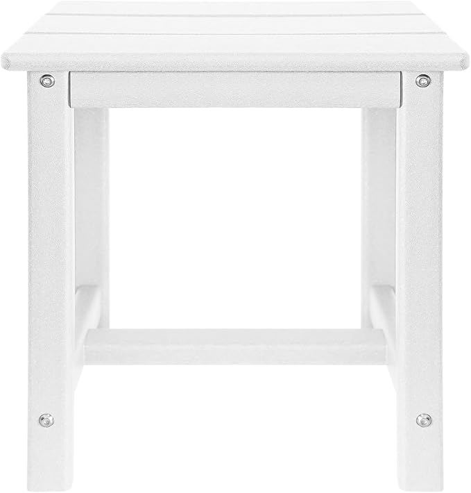 Adirondack Square Side Table,one-Tier Outdoor end Table, Patio Side Table for Pool,Porch,Backyard,Relaxing Companion (White)