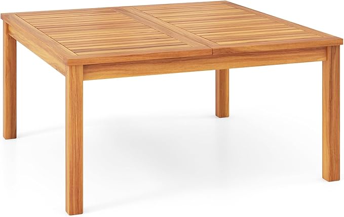 Tangkula Patio Wood Coffee Table, Solid Acacia Wood 35.5 Inches Side Table with Slatted Tabletop, Outdoor Square Table for Backyard, Porch, Balcony